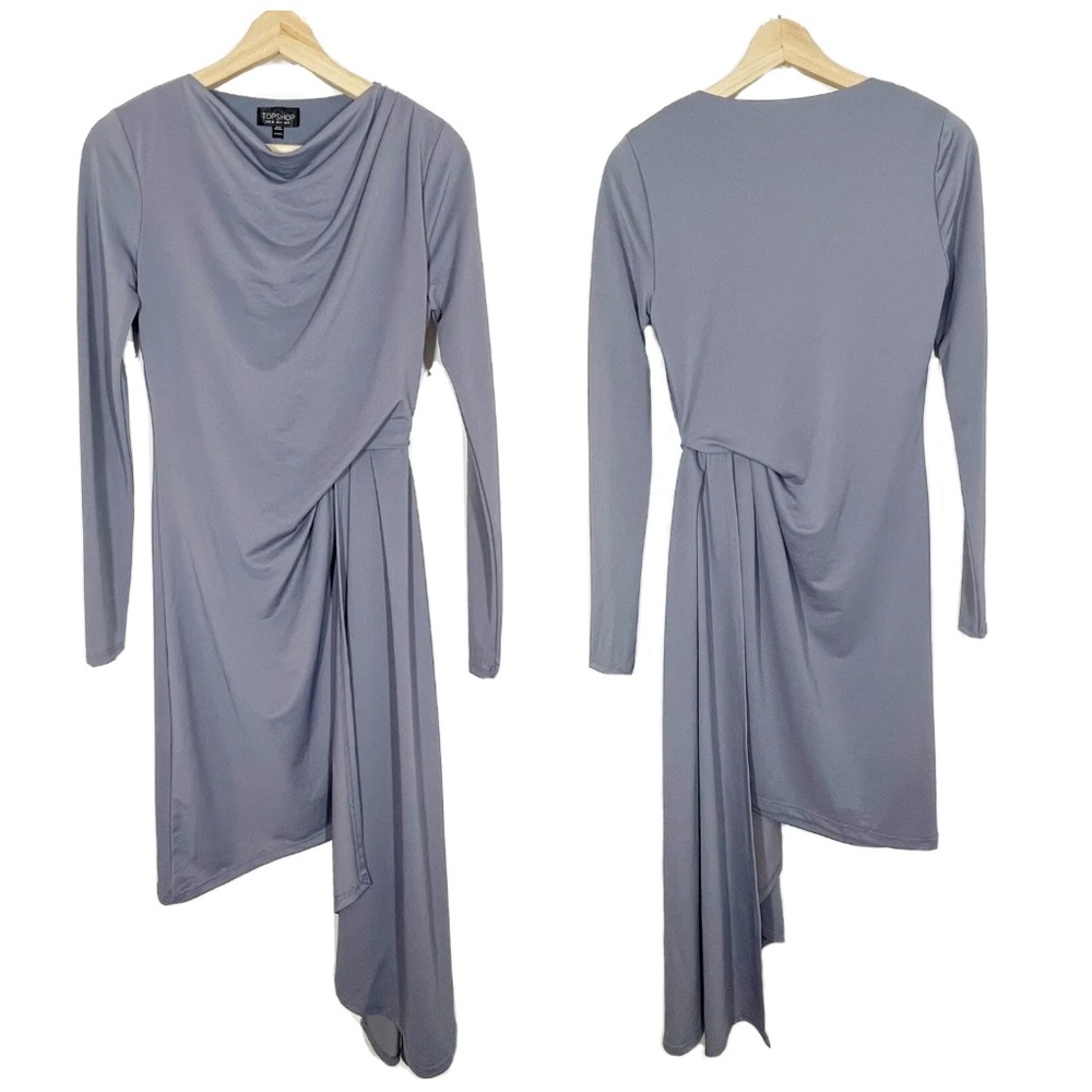 NWT Topshop Asymmetrical Crepe Sheath Dress Long Sleeves Lavender Purple Sz 4 - Picture 3 of 16